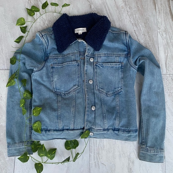 Pacsun Denim Jean Sherpa Shearling Lined Faux Fur Collared Jacket Coat Indie new - Picture 1 of 9